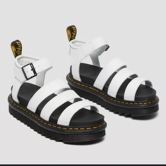 Dr. Martens Shoes - DR.MARTENS Blaire Hydro Leather Sandals Strappy White Platform Style Size 8 EUC